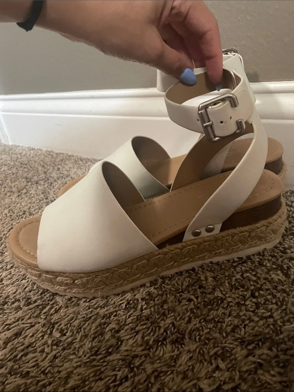 Soda White  Espadrille Platform Sandals with Ankle Strap